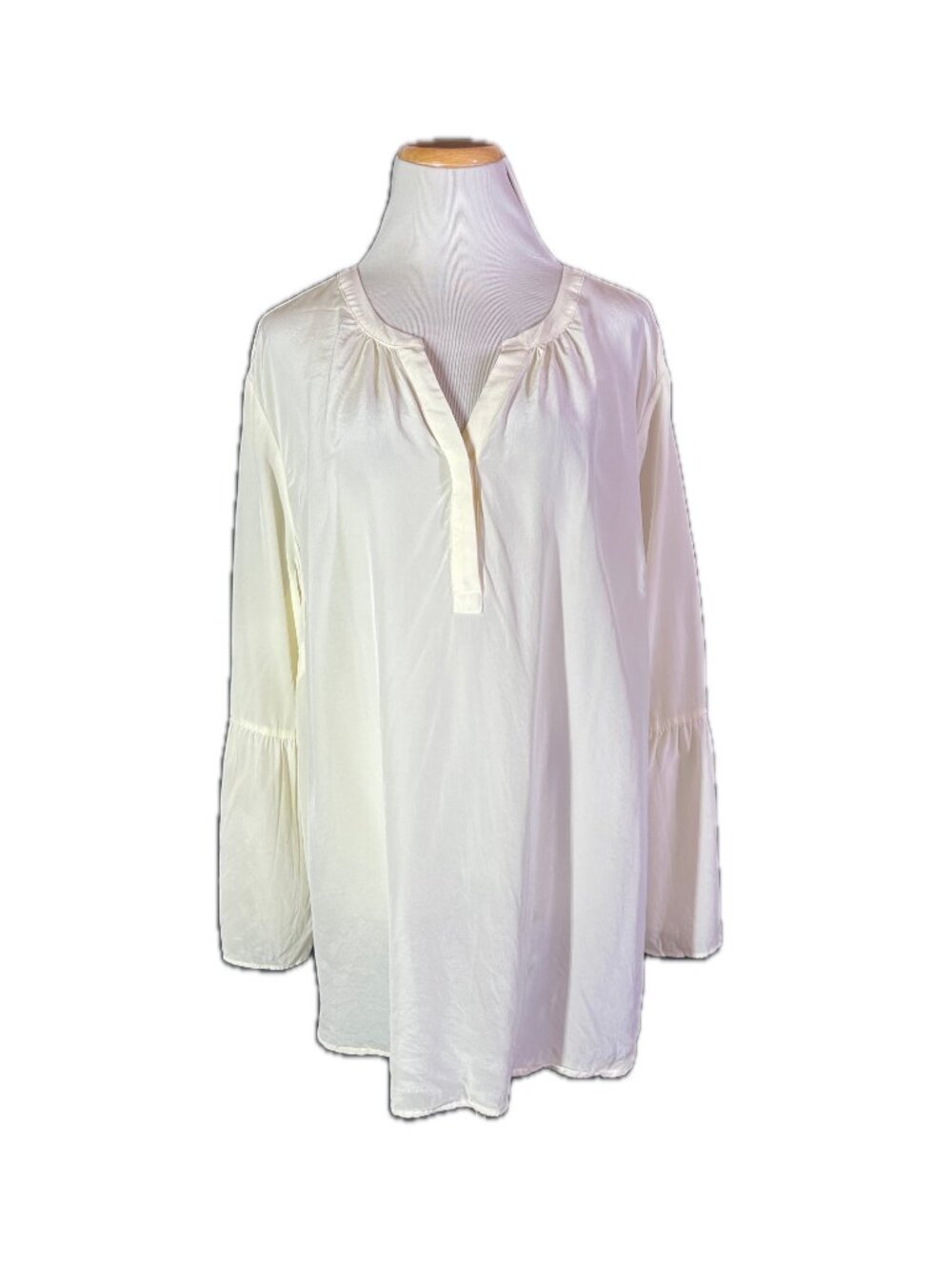 Talbots Plus Size 3XP Washable Silk Blouse Cream Bell Sleeves